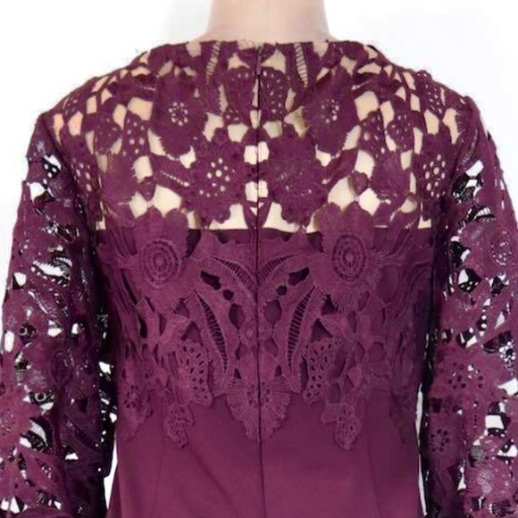 RALPH LAUREN Plum Wine Puff Sleeve Lace Top Pencil Dress Hidden Zipper Sz 4 NWT - Picture 3 of 7